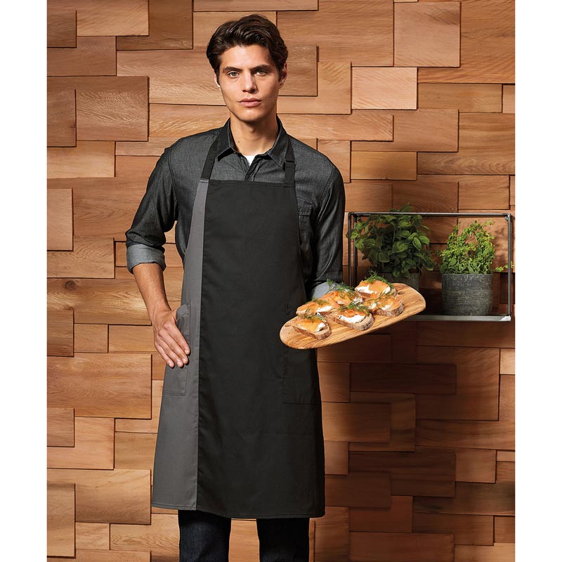 Contrast bib apron - Brown/Natural One Size